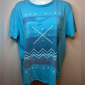 Billabong Men’s Medium Graphic Tee – Aqua Blue “Open Minds” Surf Shirt